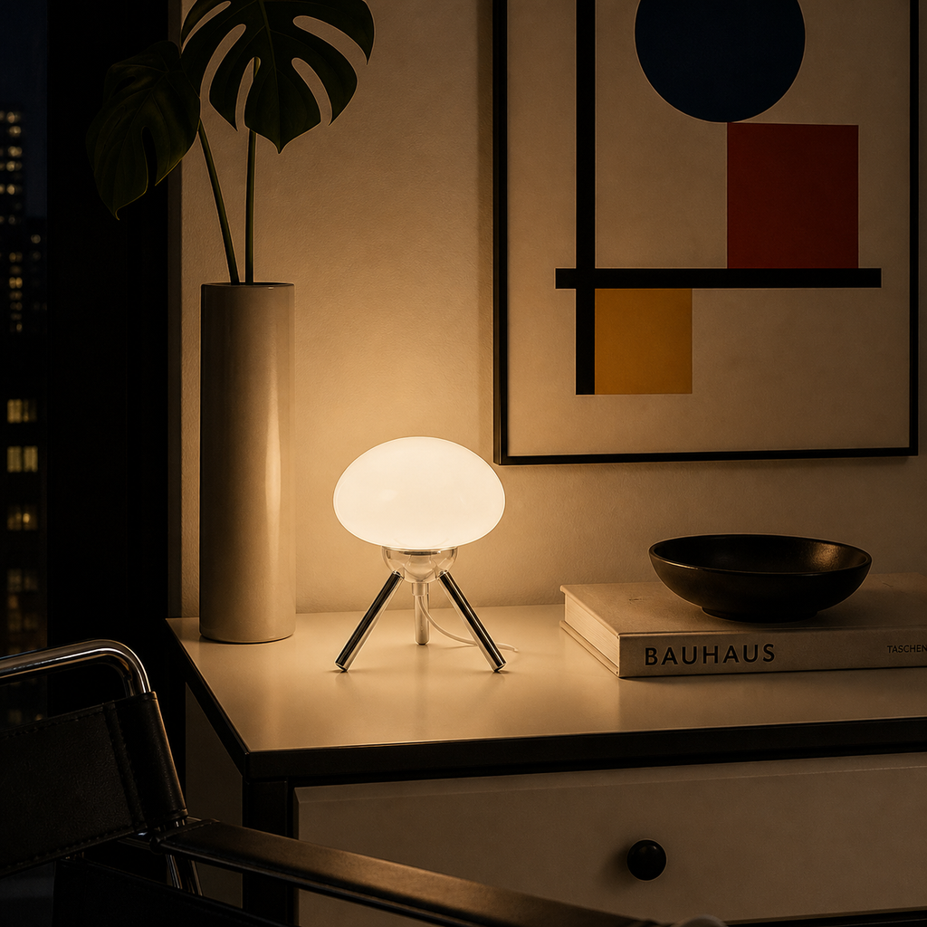 Lámpara Aura Bauhaus RGB — Diseño Hongo de Vidrio